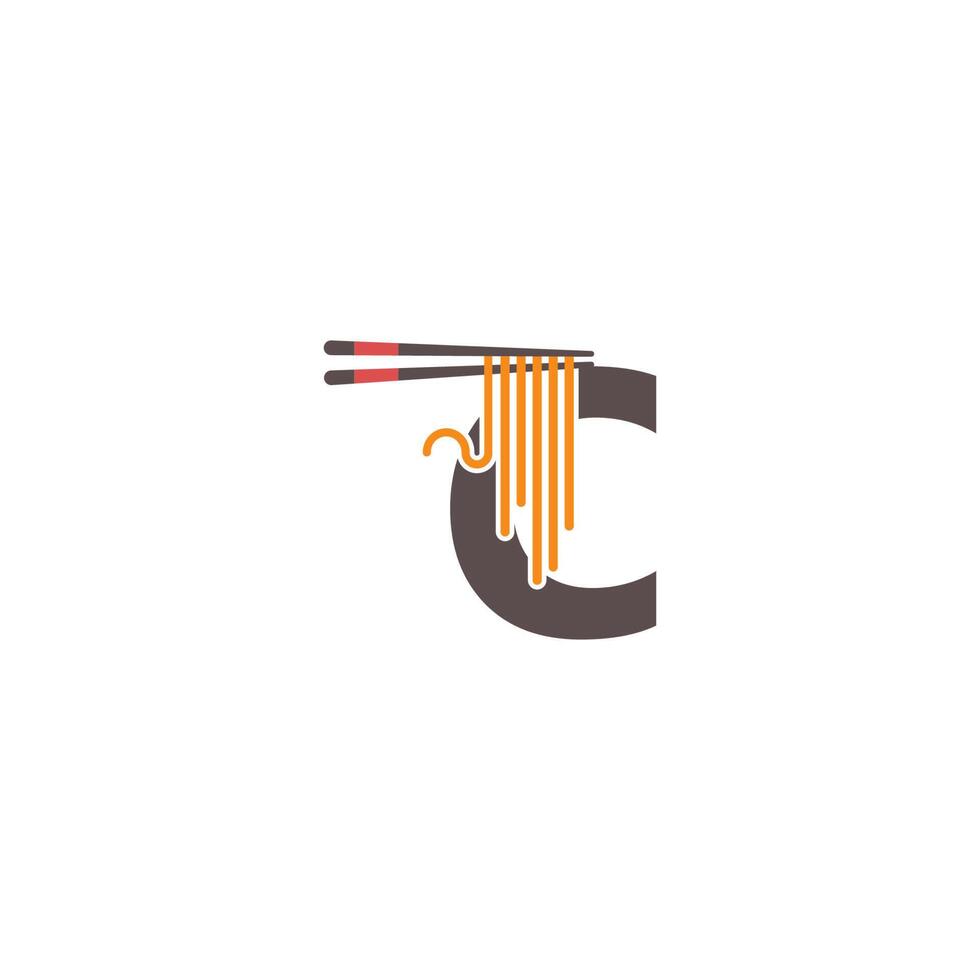 Letter C with chopsticks and noodle icon logo design vector