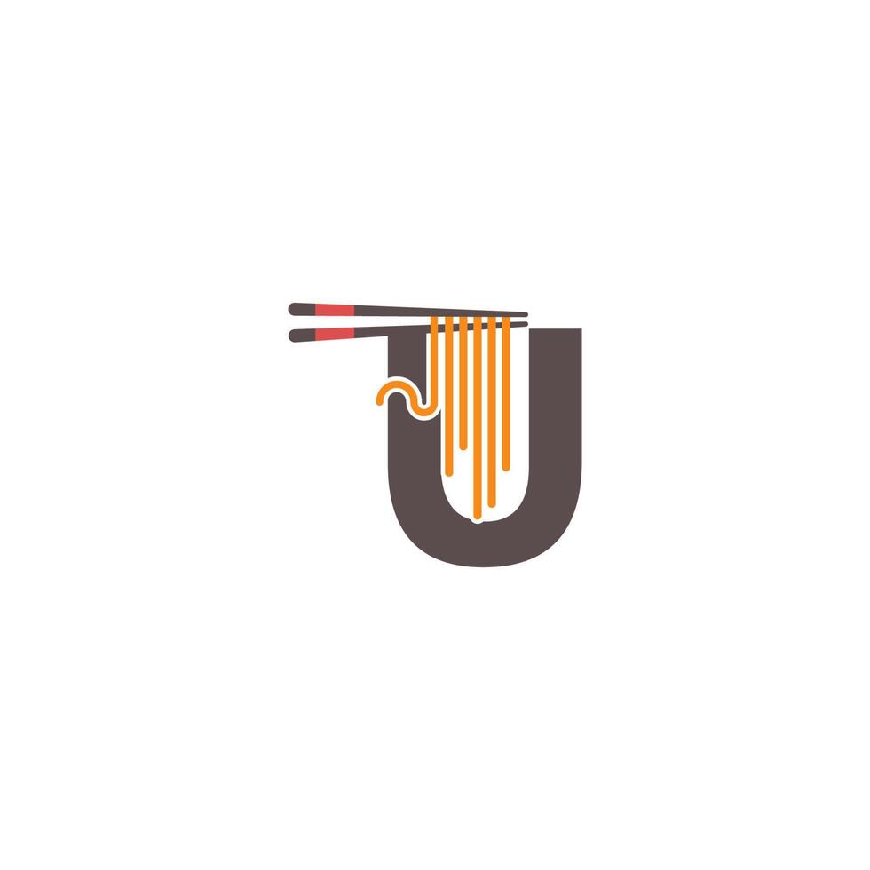 Letter U with chopsticks and noodle icon logo design vector