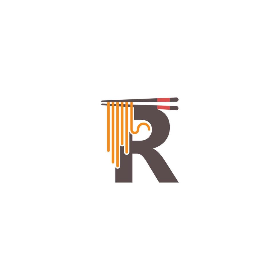 Letter R with chopsticks and noodle icon logo design vector