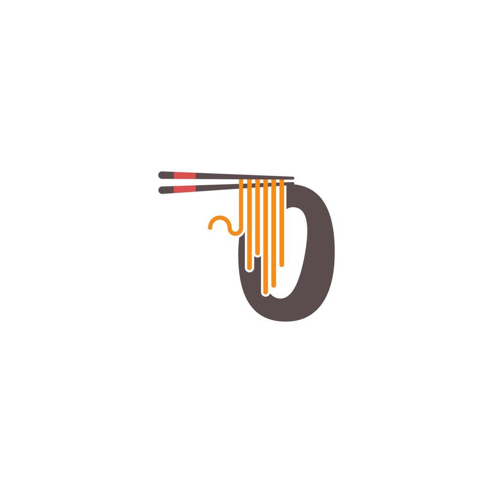 Number zero with chopsticks and noodle icon logo design vector