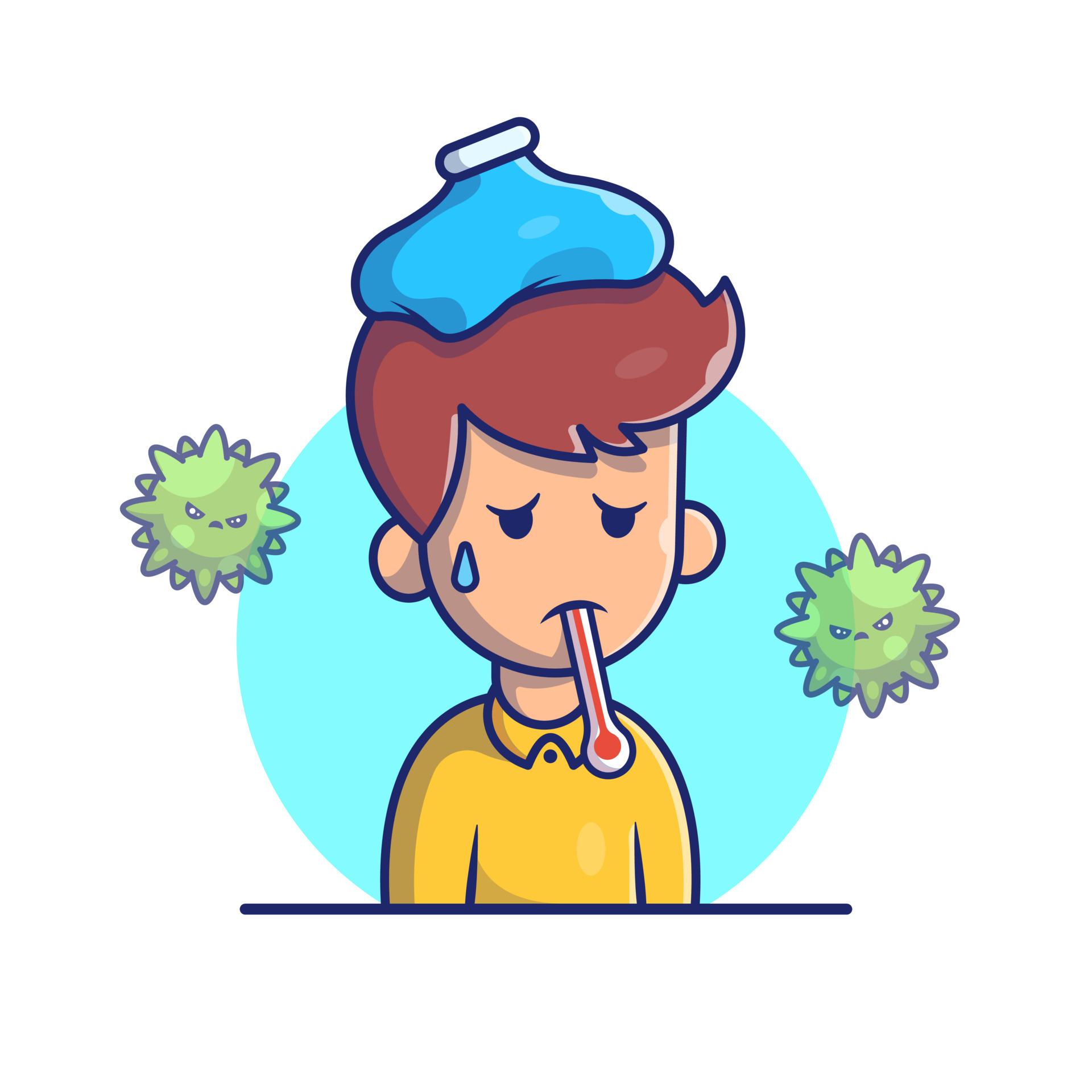 Boy with Fever And Flu Cartoon Vector Icon Illustration. People Medical  Icon Concept Isolated Premium Vector. Flat Cartoon Style 6540520 Vector Art  at Vecteezy