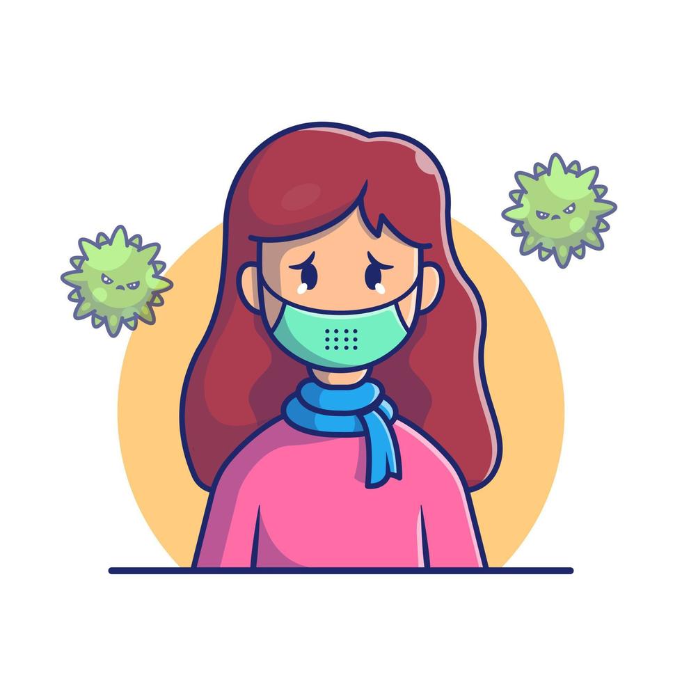Cute Girl Sad Sick Fever And Flu Cartoon Vector Icon  Illustration. People Medical Icon Concept Isolated Premium  Vector. Flat Cartoon Style