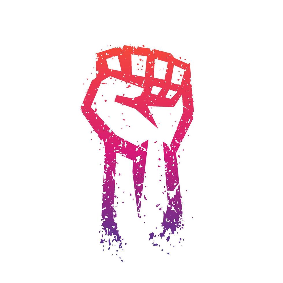 Fist held high in protest, hand raised up outline, revolt symbol vector