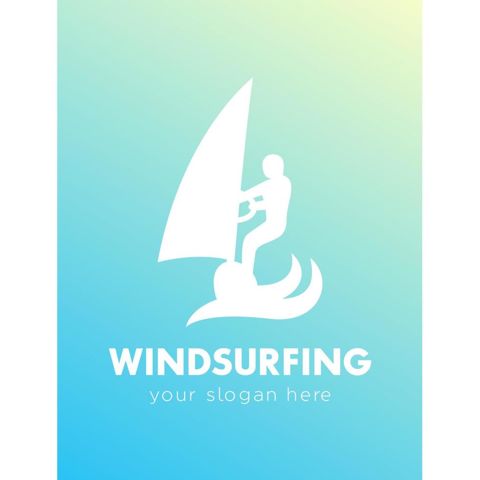 logo de windsurf, hombre en tabla de surf con vela vector