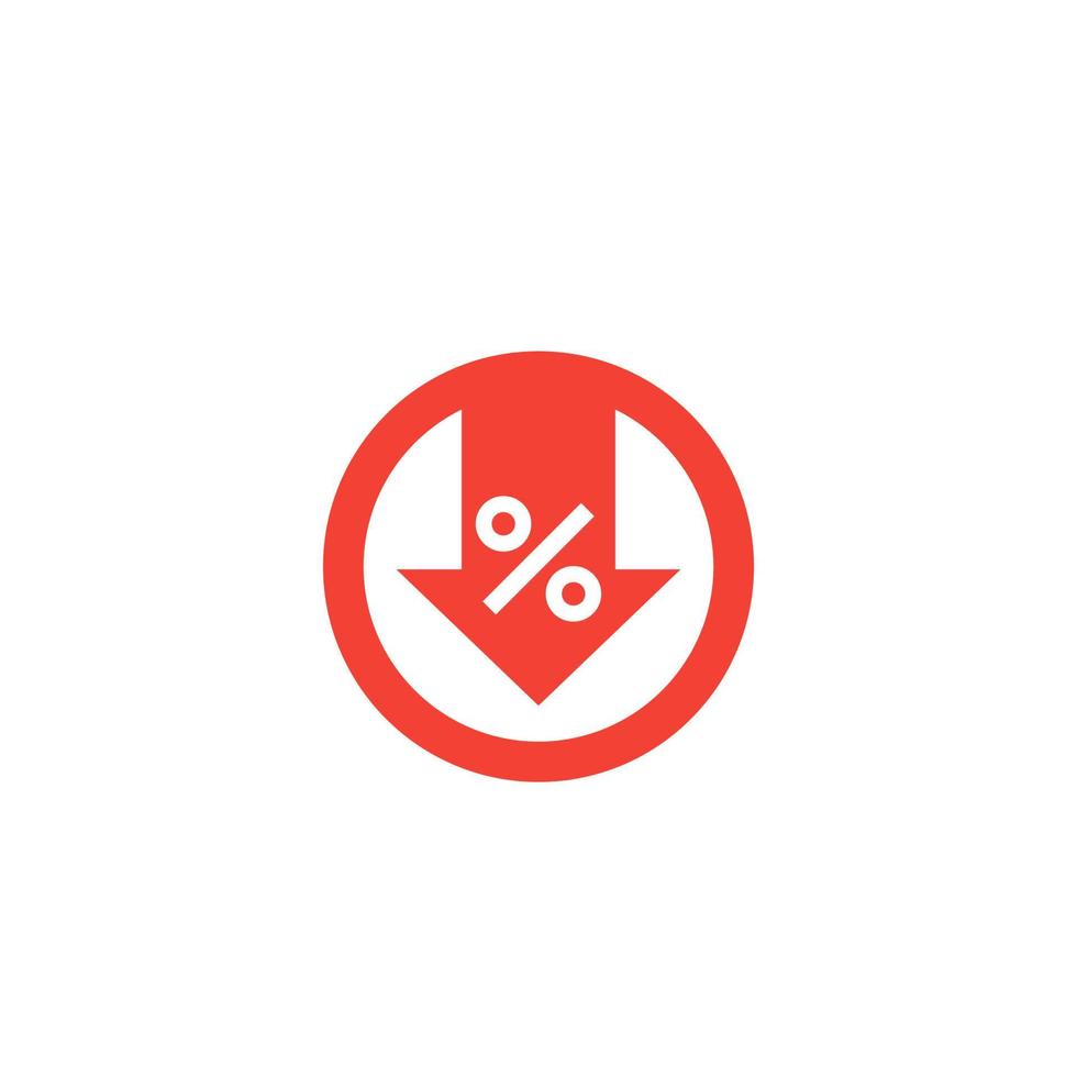 percent down, reduction icon vector