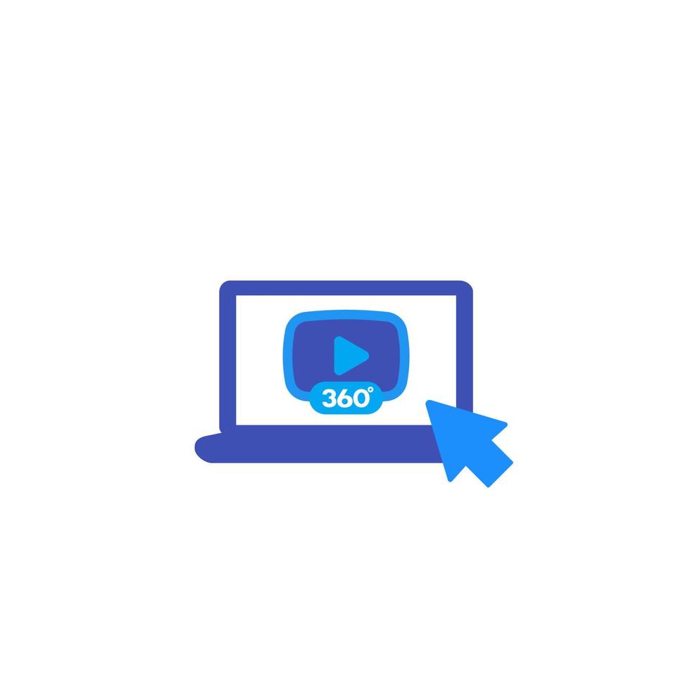 360 degrees video player icon on laptop screen vector