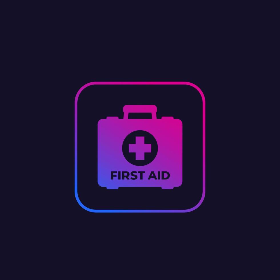 First aid kit, emergency bag icon vector
