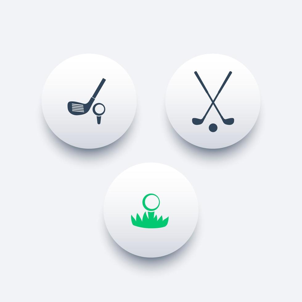 golf, club de golf, pelota sobre hierba, iconos redondos modernos, ilustración vectorial, eps10, fácil de editar vector