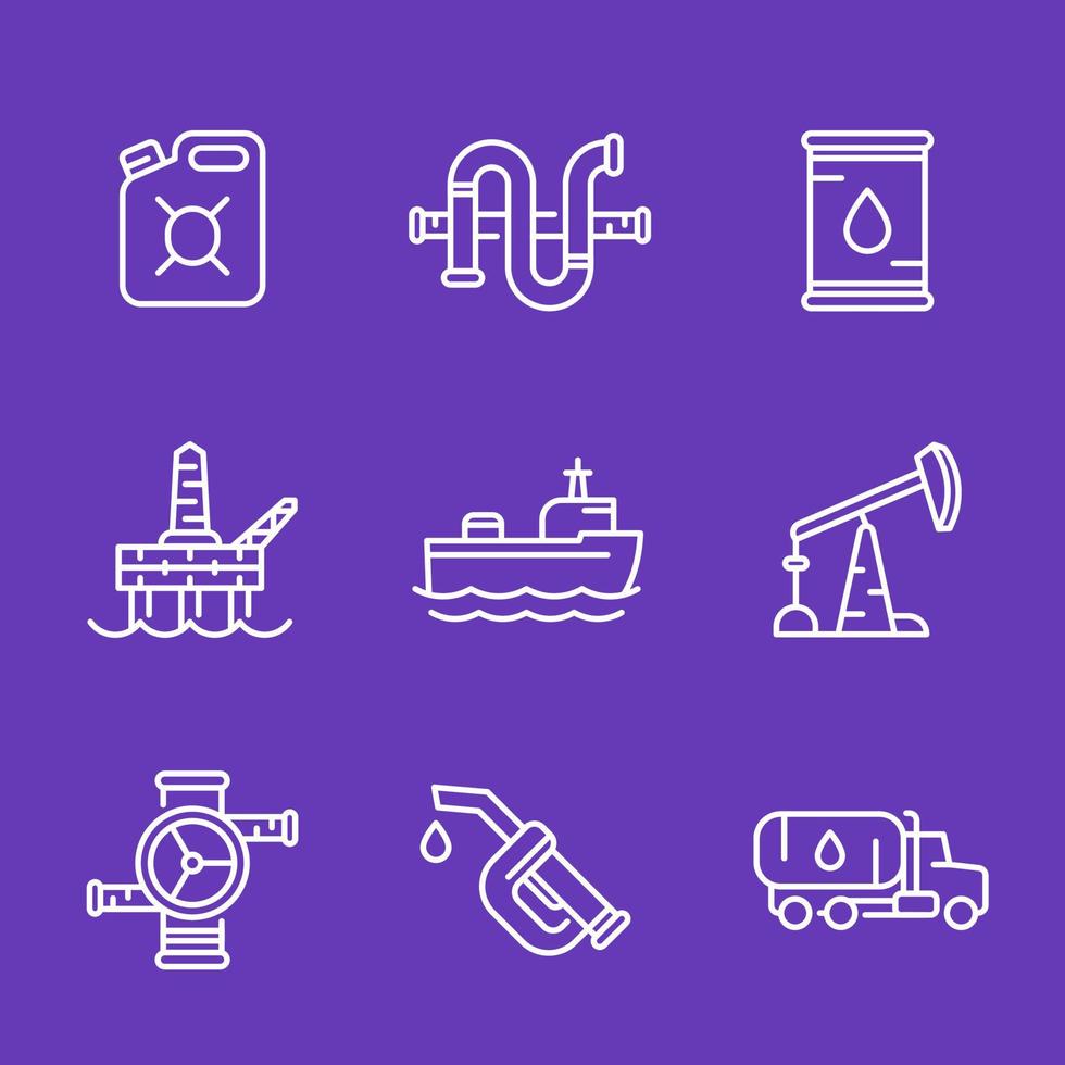 industria petrolera, iconos de producción de petróleo y gas, estilo lineal vector