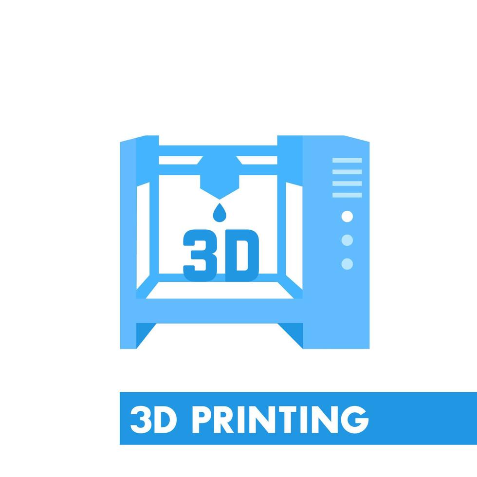 icono de impresora 3d en estilo plano sobre blanco vector