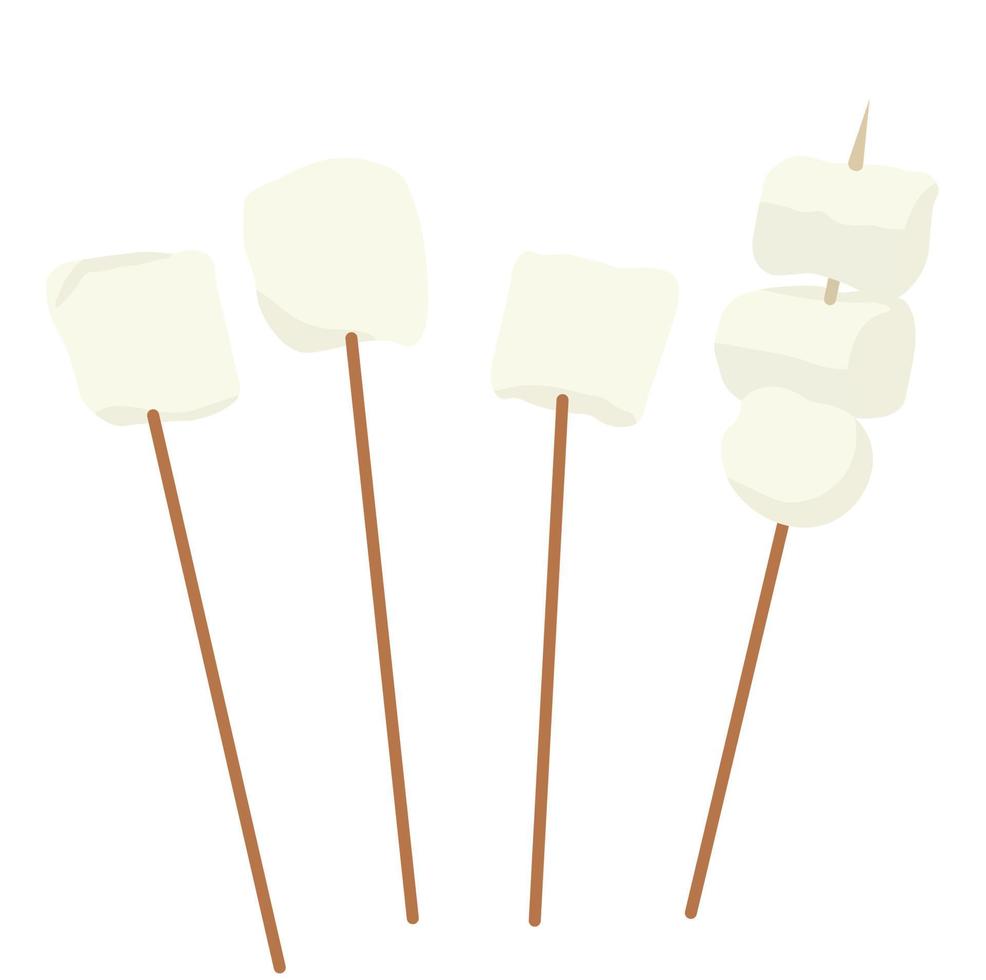 Set marshmallows on the branches stock vector illustration. Sweets. Isolated on a white background