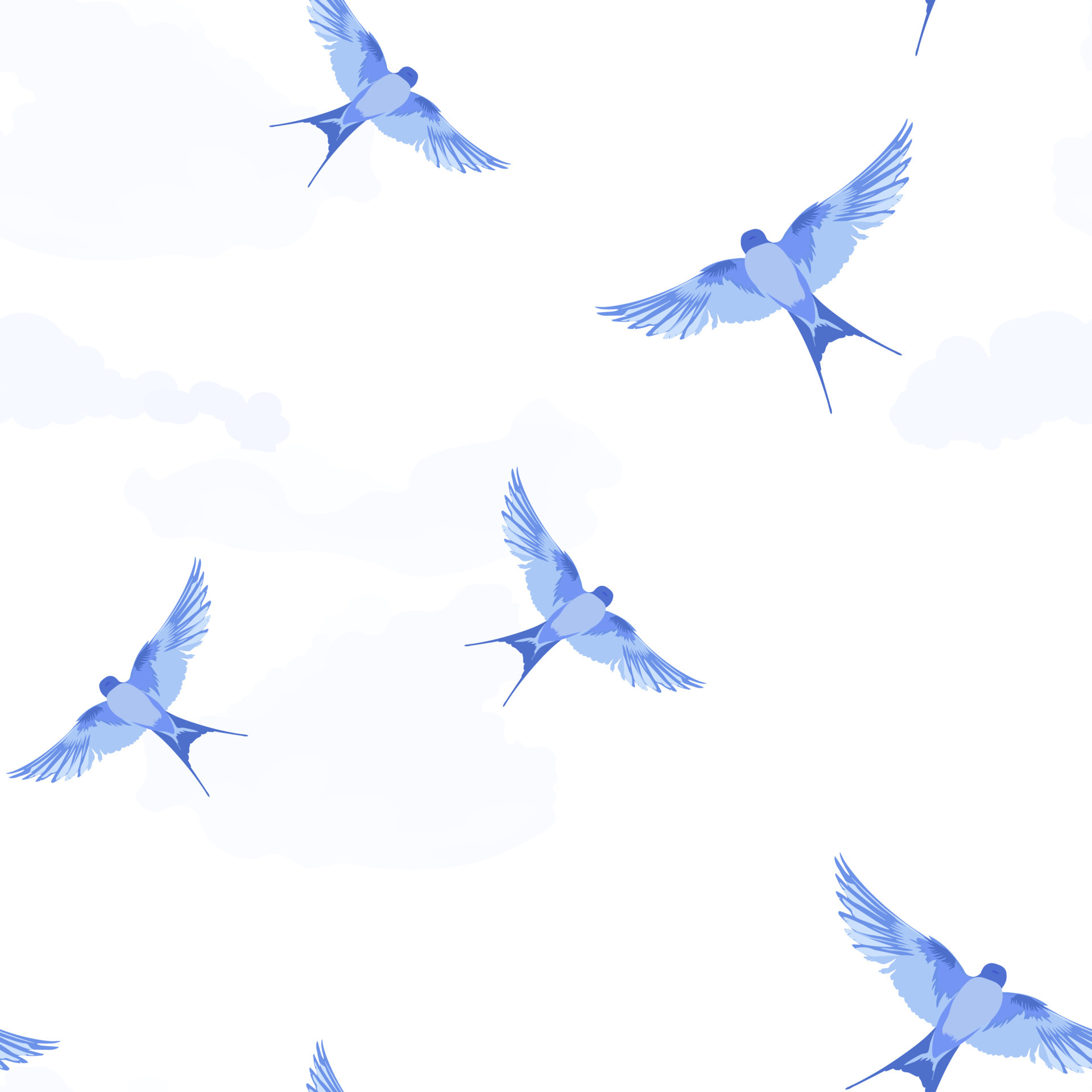 The flight of a blue bird in fragments. Seamless pattern. For wrapping
