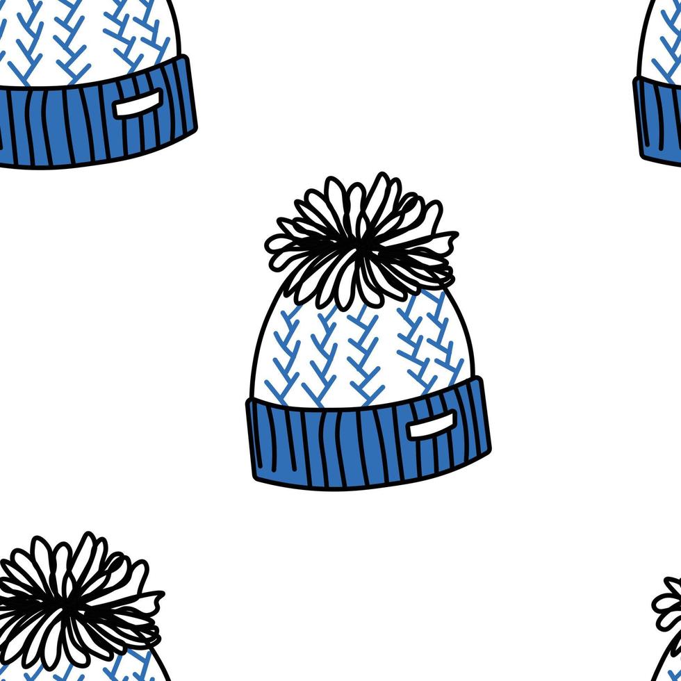 Knitted hat vector stock illustration. Seamless winter pattern. For wrapping paper. Ideal for wallpaper, surface textures, textiles.