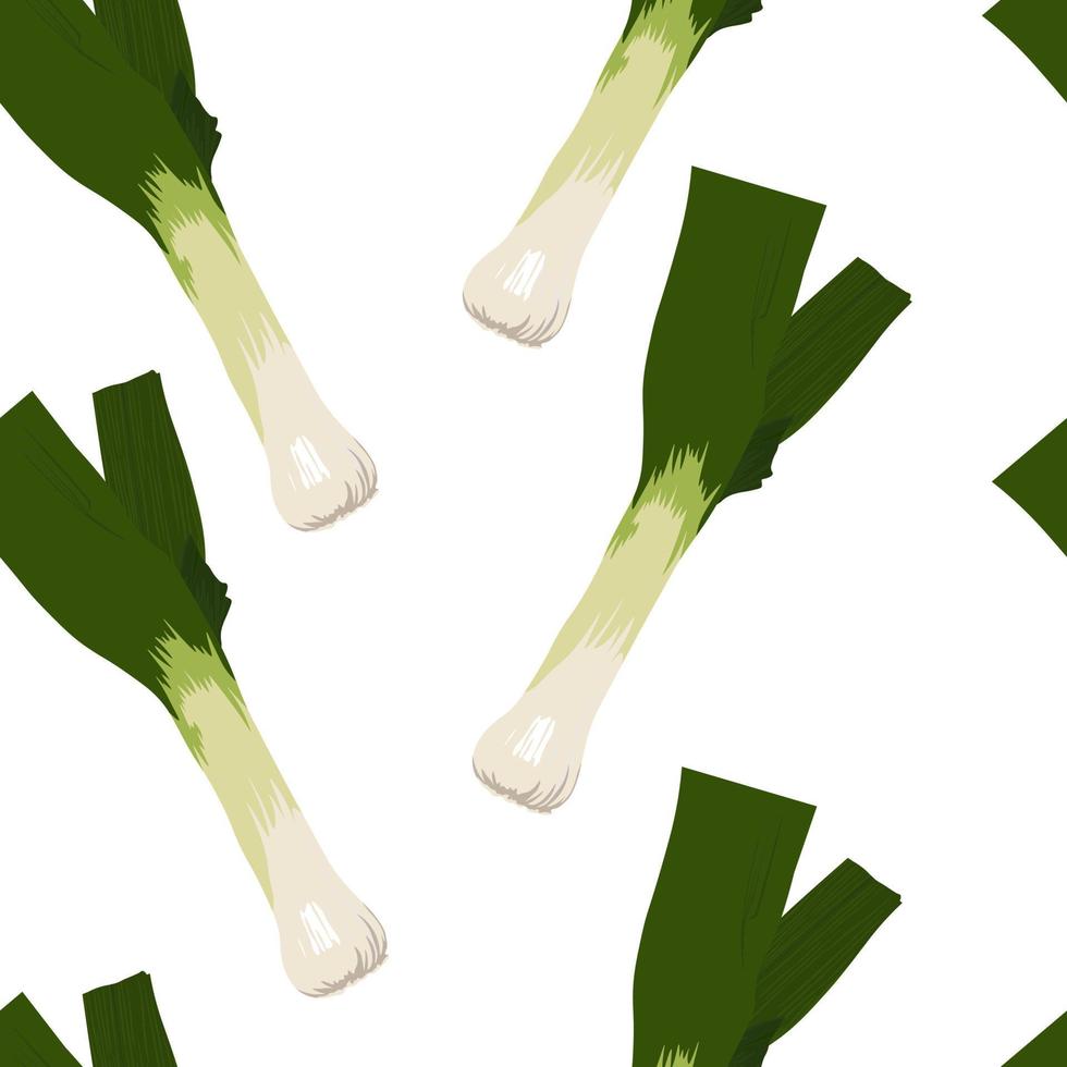 Leek vector stock illustration. Seamless pattern. Green onion stalks. Organic food, vegetable. Salad dressing. For wrapping paper. Ideal for wallpaper, surface textures, textiles.