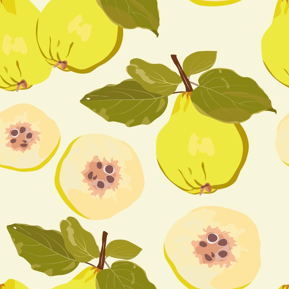 patrón sin costuras de membrillo amarillo. primer plano de peras de fruta madura. ideal para papel tapiz, texturas superficiales, textiles. vector