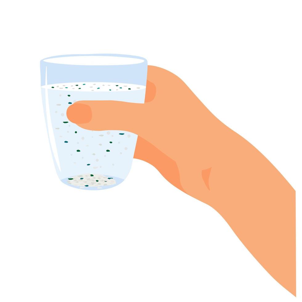 un vaso de agua con microplástico. el concepto de contaminación del agua potable. limpieza de filtros. ecología. ilustración de stock vectorial. vector