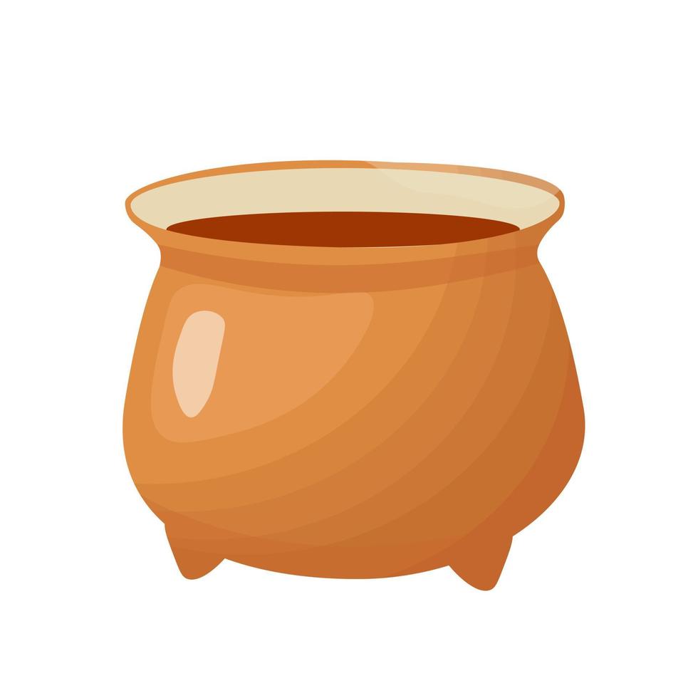 el caldero de una bruja con una poción. una olla de duende, platos de avena de hierro fundido. ilustración de stock vectorial. Aislado en un fondo blanco. vector