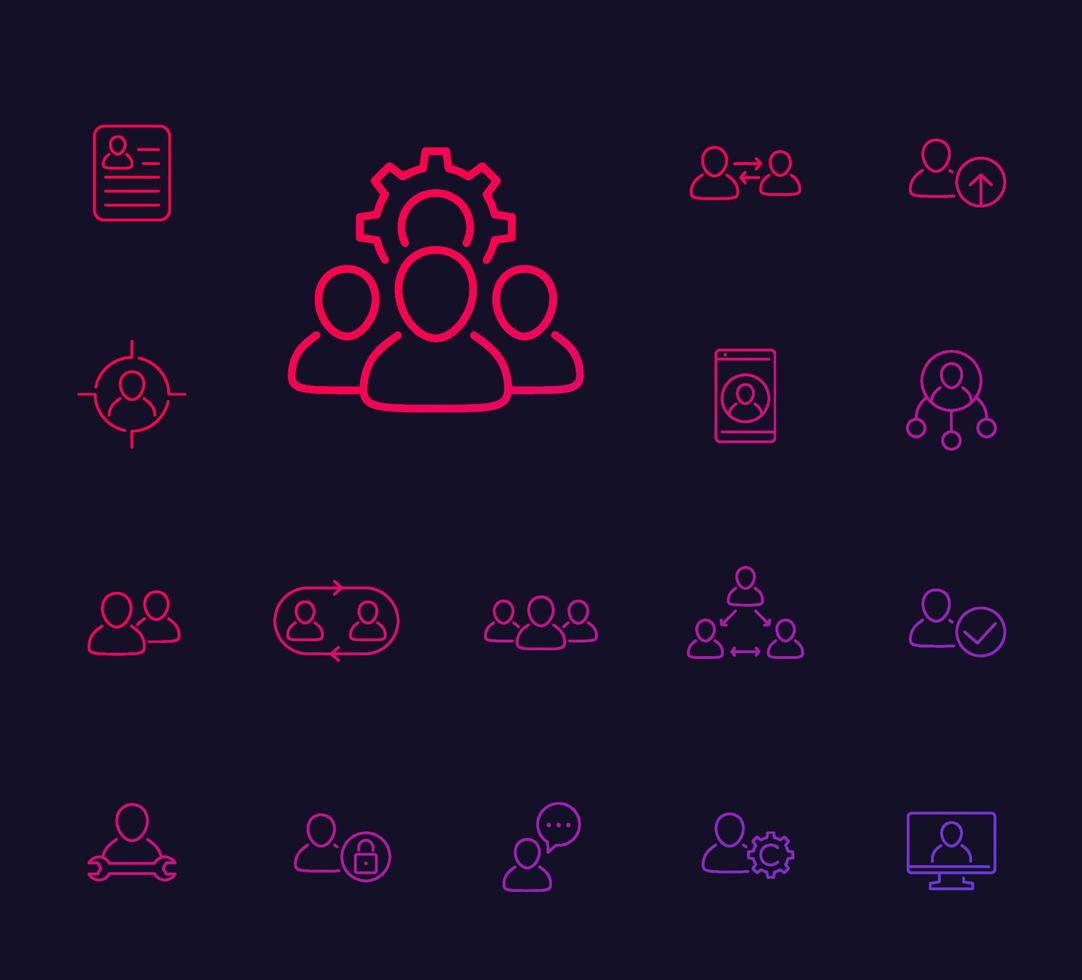 Team, human resources, HR, personnel, collaboration line icons vector