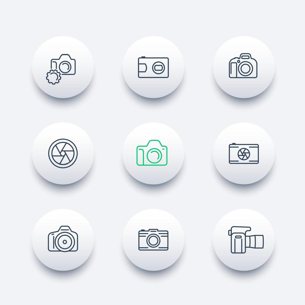 camera, photography line icons, dslr, aperture, round modern icons set, vector illustration