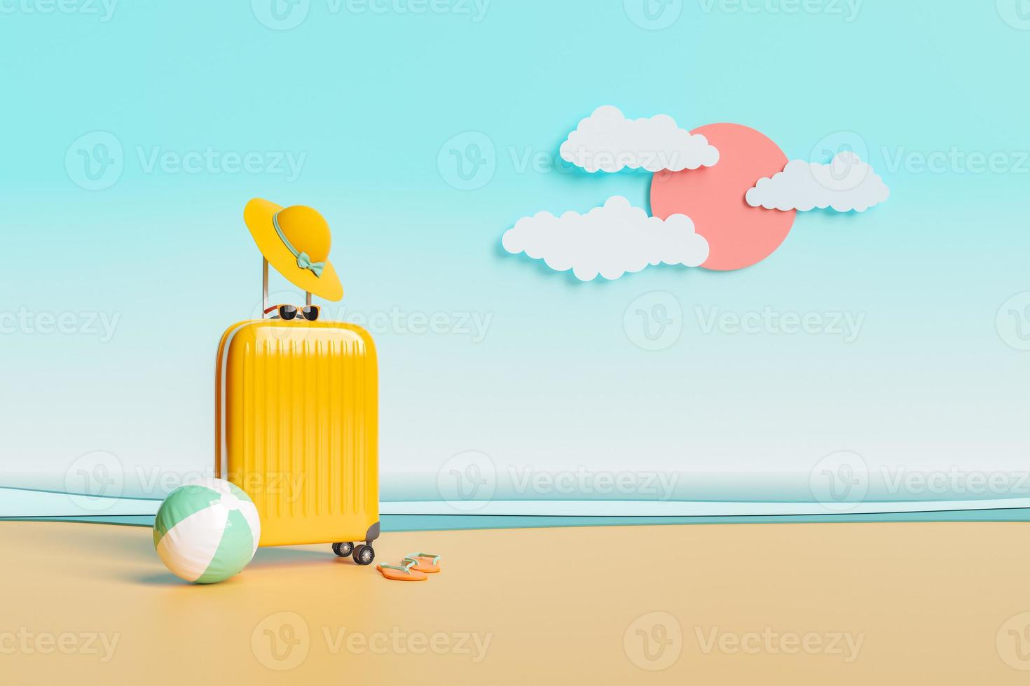 travel suitcase on an artificial beach studio photo