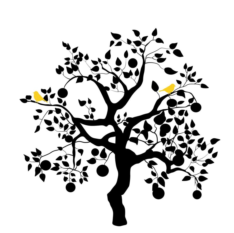 silueta de una ilustración de stock de vector de árbol de caqui. caqui blanco y negro para corte en plotter. Aislado en un fondo blanco. sencillo. estampado de camiseta, pijama, taza, tarjeta