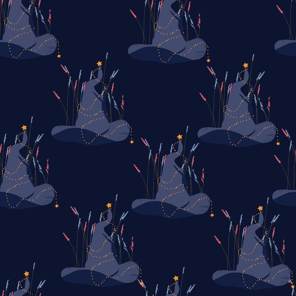 Magic witch hat seamless pattern. Halloween. A wizard's magical headdress. For wrapping paper. Ideal for wallpaper, surface textures, textiles. vector
