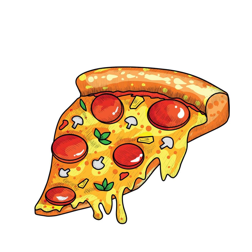 ilustración, de, pizza, blanco, plano de fondo vector