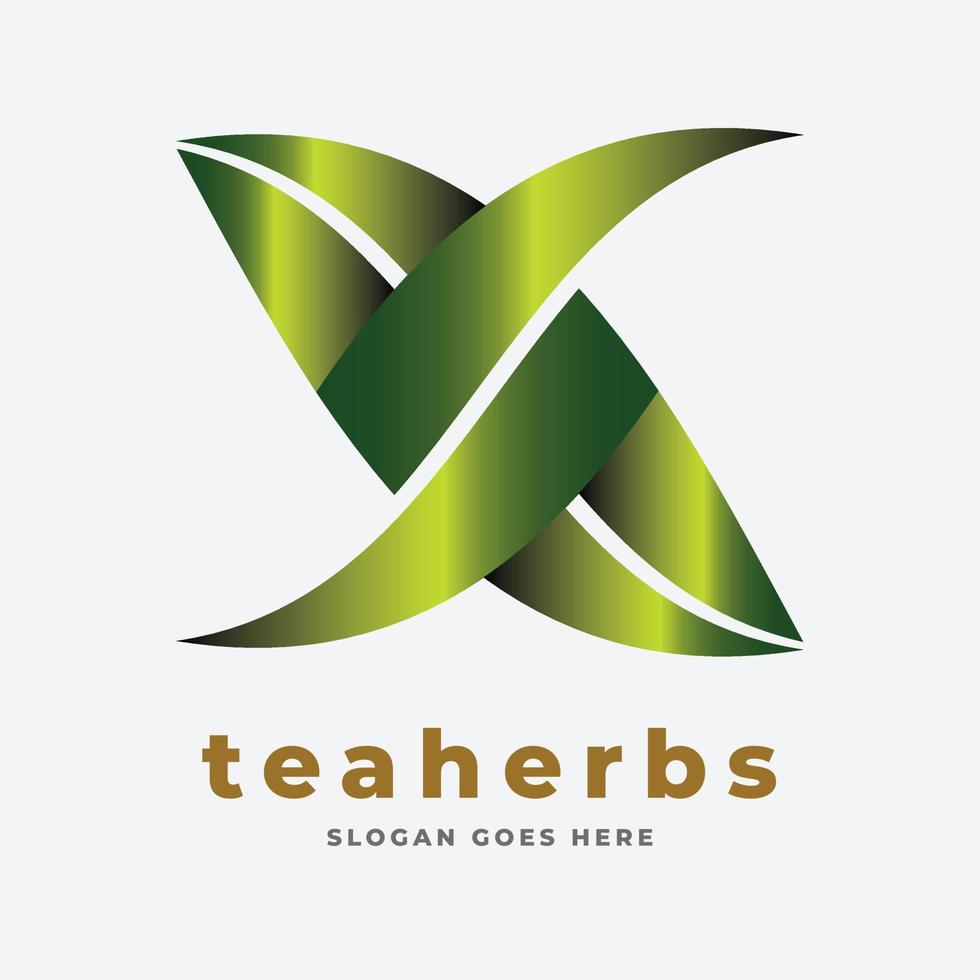 Green Leaf with - X Logo Design vector