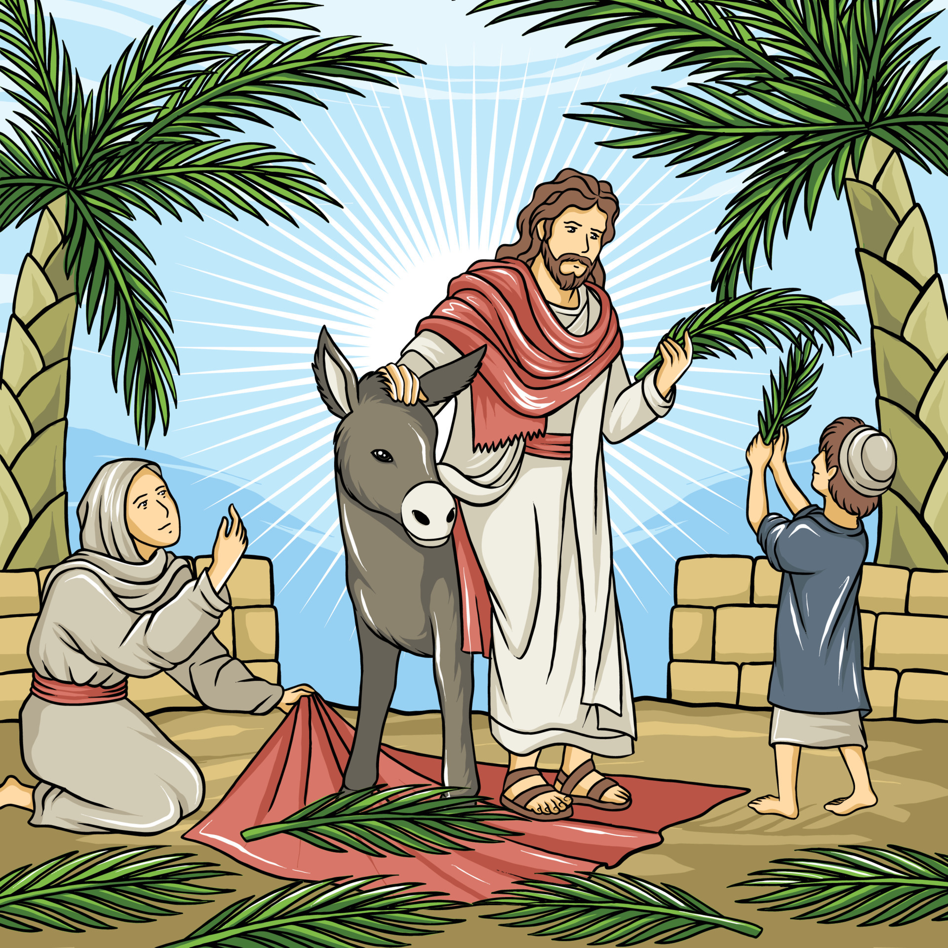 Palm Sunday Theme Of Jesus On The Donkey 6541077 Vector Art At Vecteezy