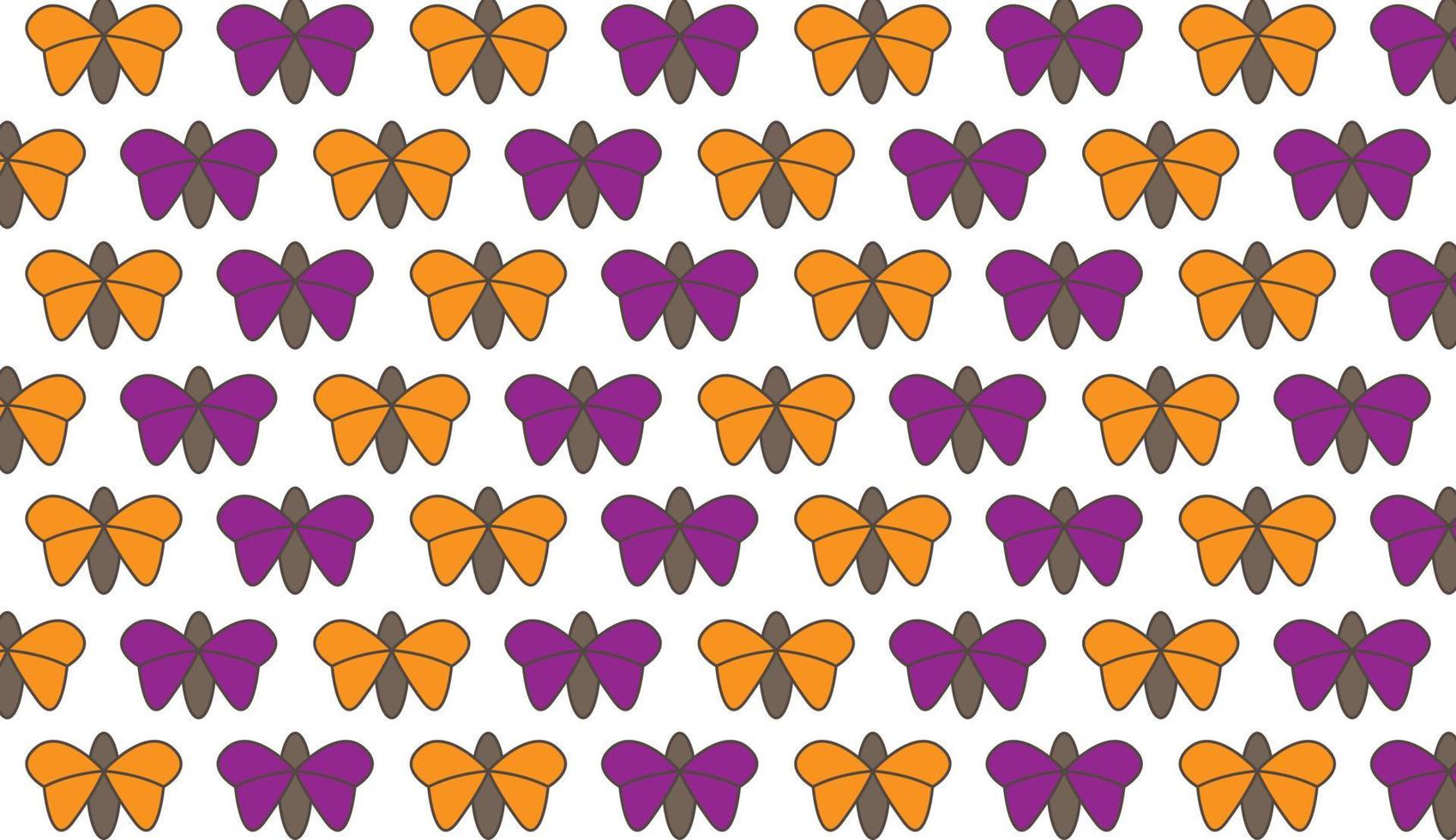 Seamless and cute pattern of butterflies in purple and orange colors. Modern style pattern design. Can be used for posters, brochures, postcards, and other printing needs. Vector illustration