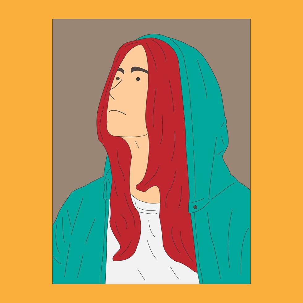 retrato de una joven pelirroja con chaqueta con capucha. estilo minimalista de dibujos animados. ilustración vectorial vector