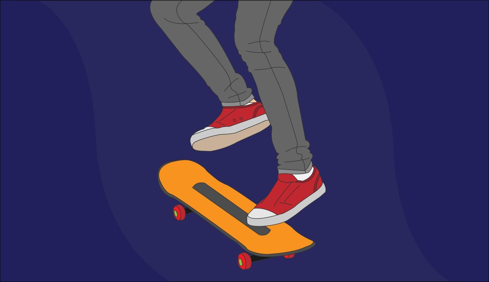 Abstract background of feet and skateboard. Cartoon minimal style. Flat vector illustration