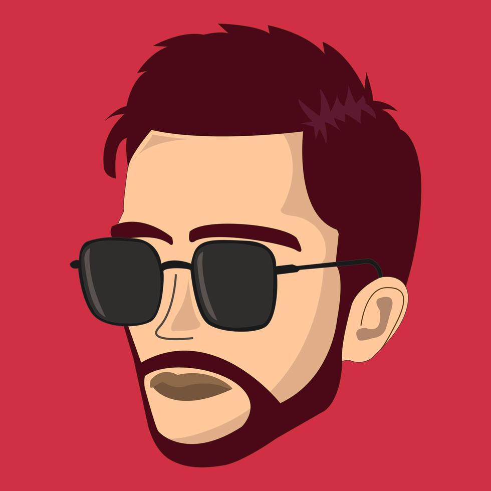 personaje de dibujos animados masculino barbudo con gafas de sol. dibujos animados minimalistas, perfil de avatar. ilustración vectorial vector