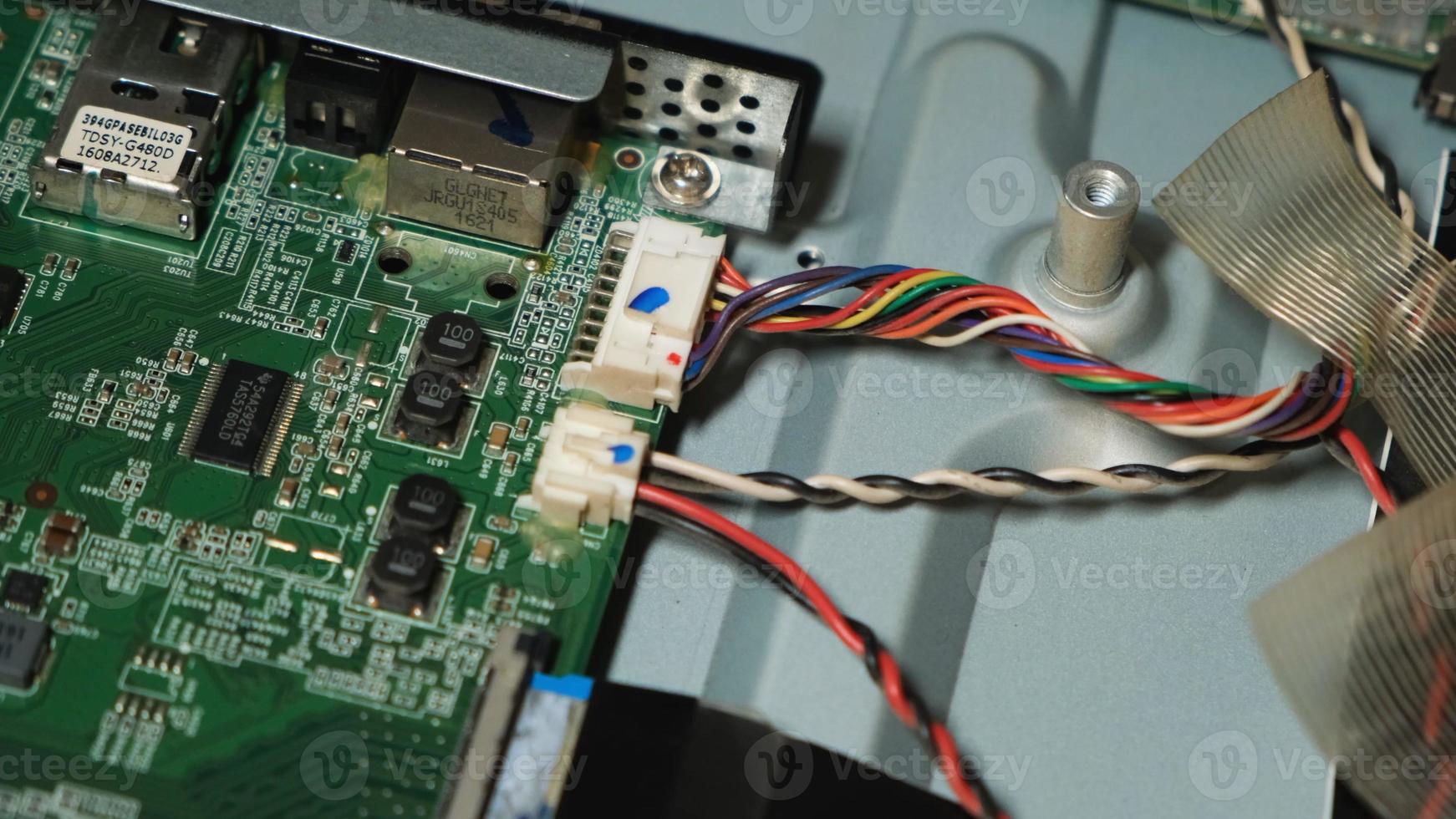 Circuit board repair. Electronic hardware modern technology. Motherboard digital personal computer chip. Tech science background. Integrated communication processor. Information engineering component. photo