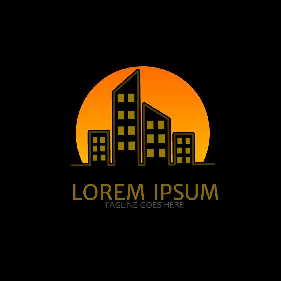 Template logo building with background sun vector