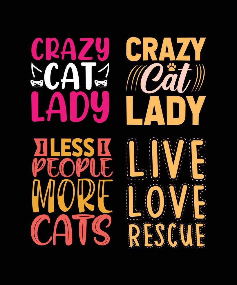 establecer diseño de camiseta de tipografía colorida de gato vector