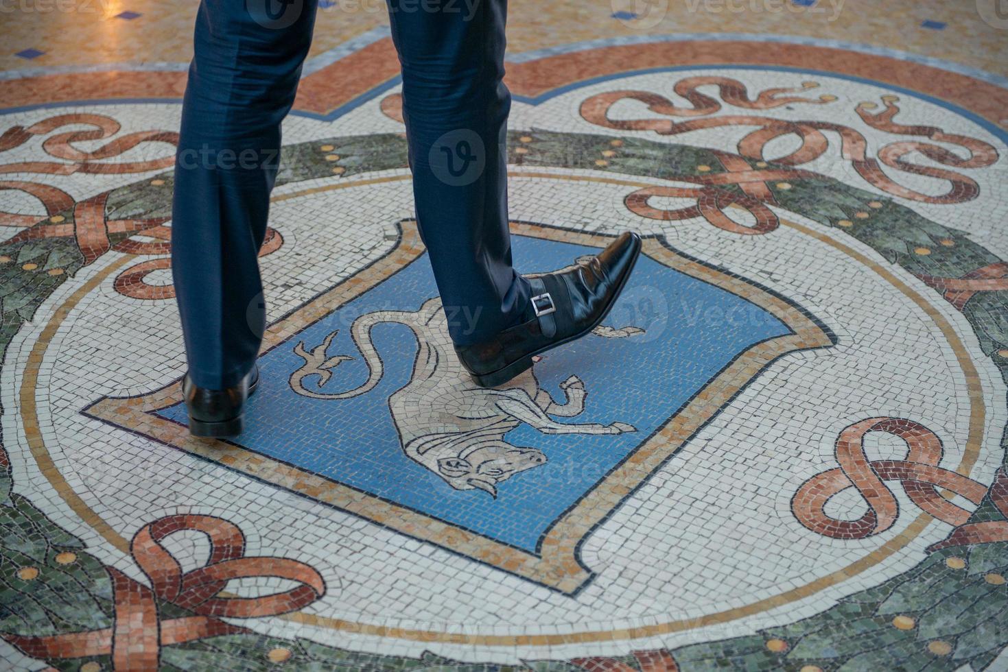 Milan mosaic depicting bull that if trampled brings good luck photo