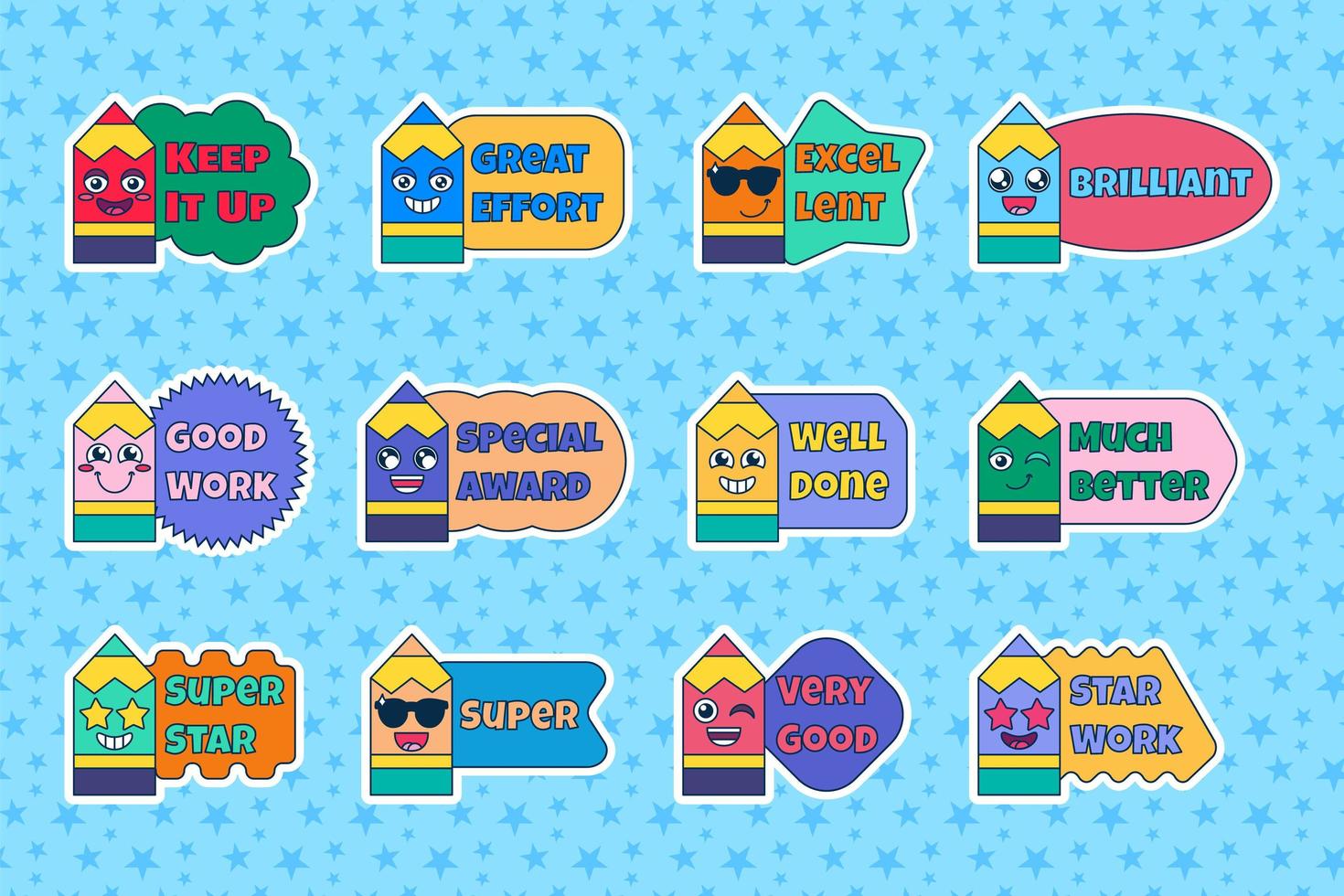 Set of teacher reward stickers, school award signs vector