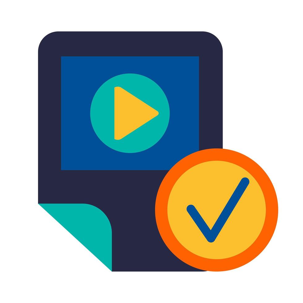 Video app with tick mark glyph icon vector