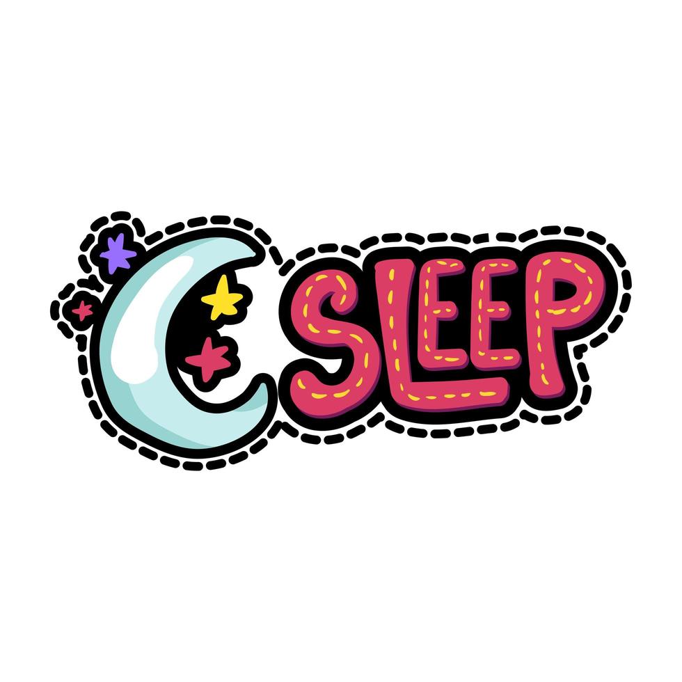 Moon, stars with sleep lettering sticker vector