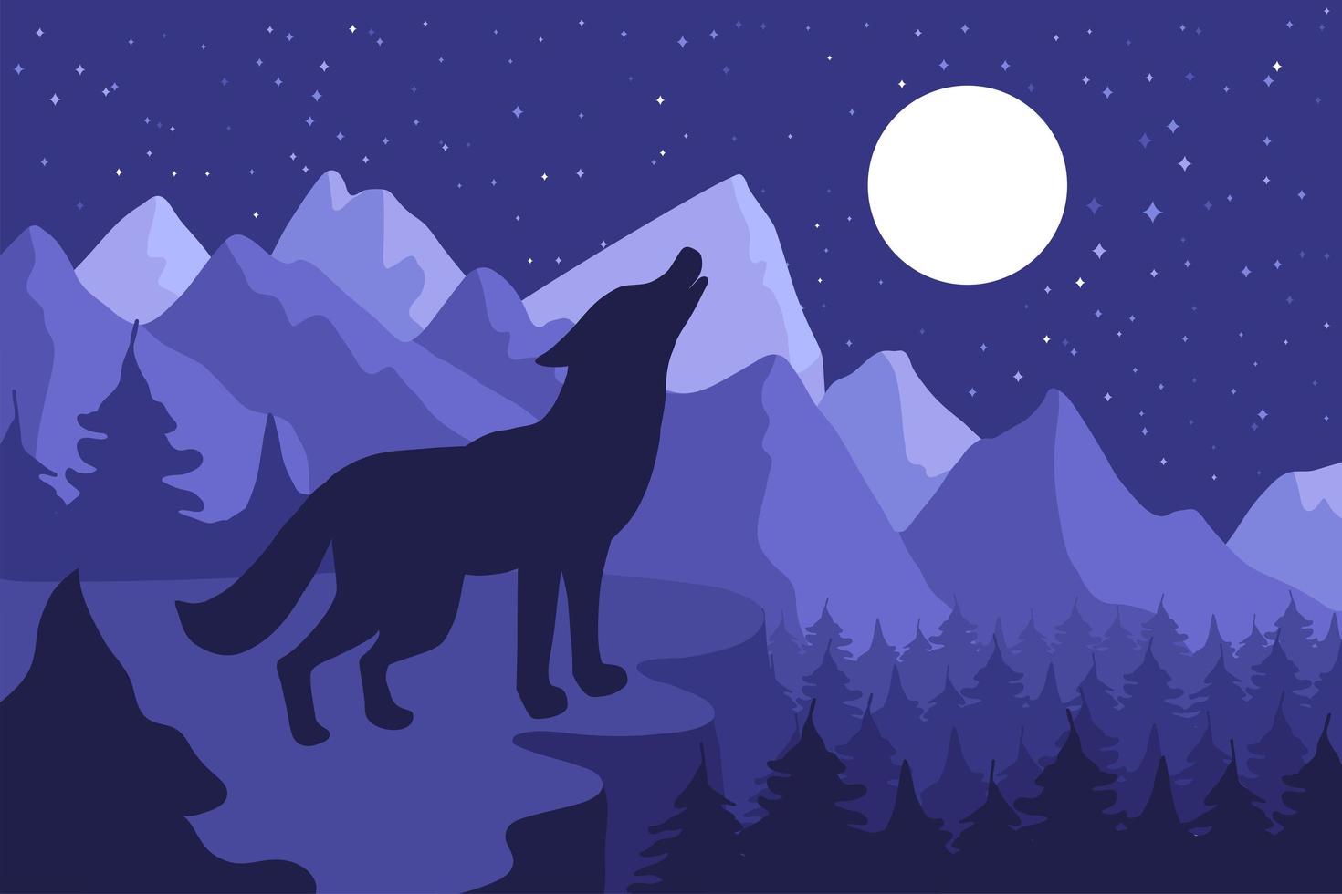 Wild Wolf Howling On The Hillside vector