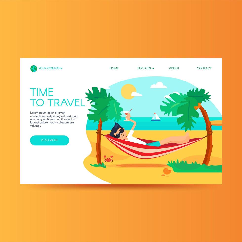 Tourism agency flat landing page template vector