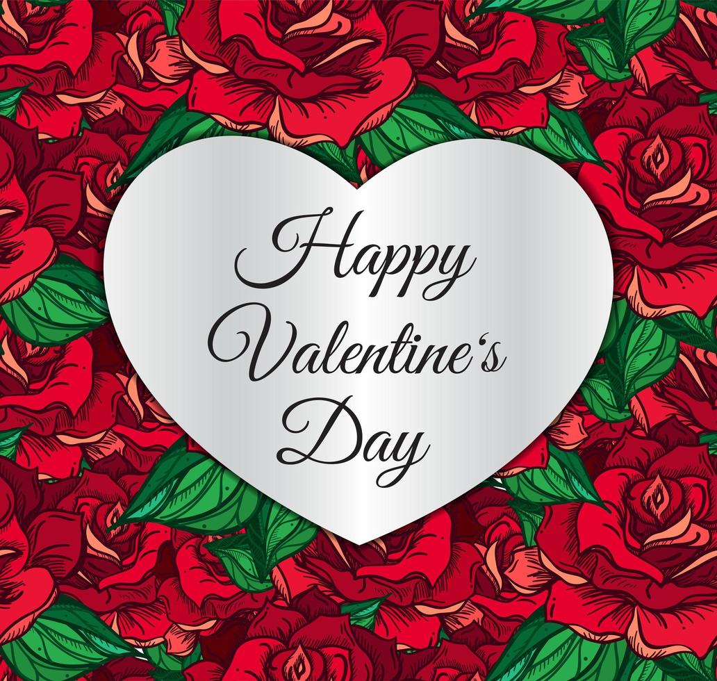 Happy Valentine's Day engraving color illustration vector