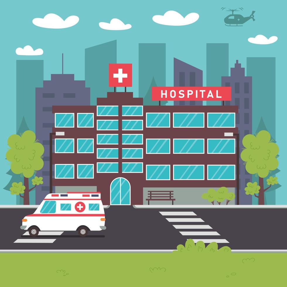 Modern hospital outside city background vector