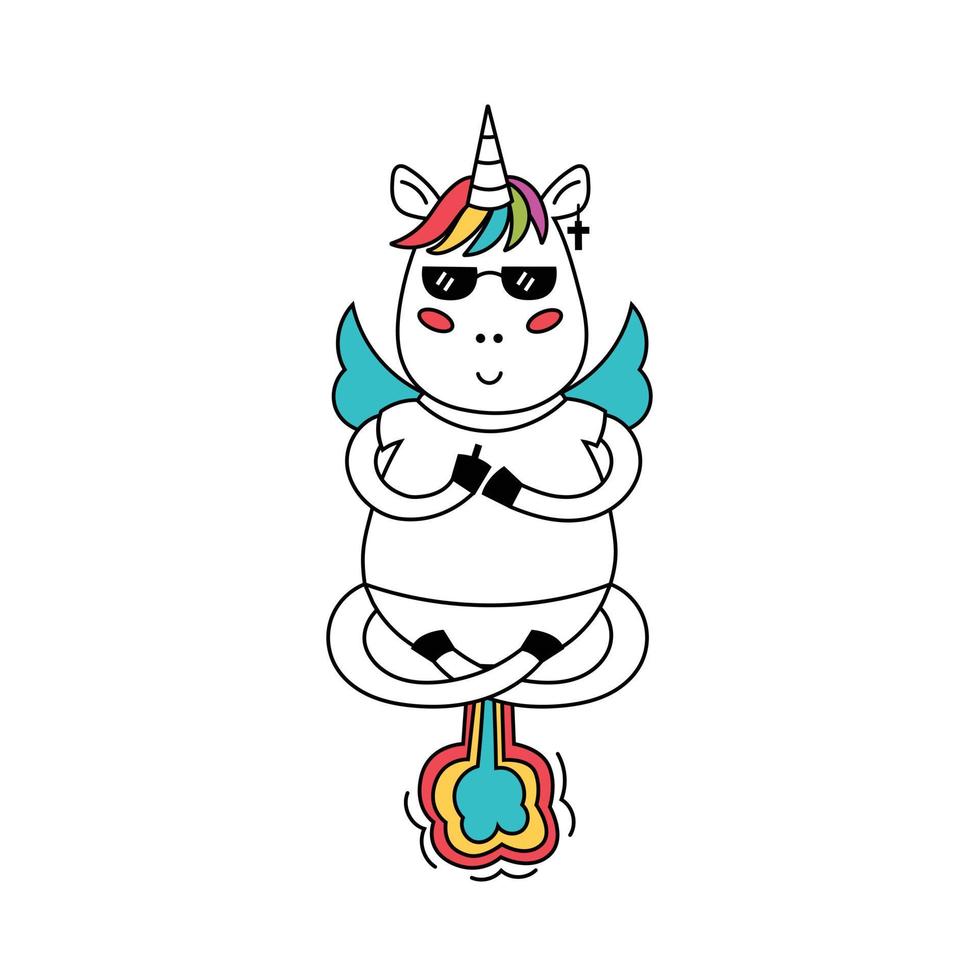 Unicorn points his middle finger and farts rainbows vector