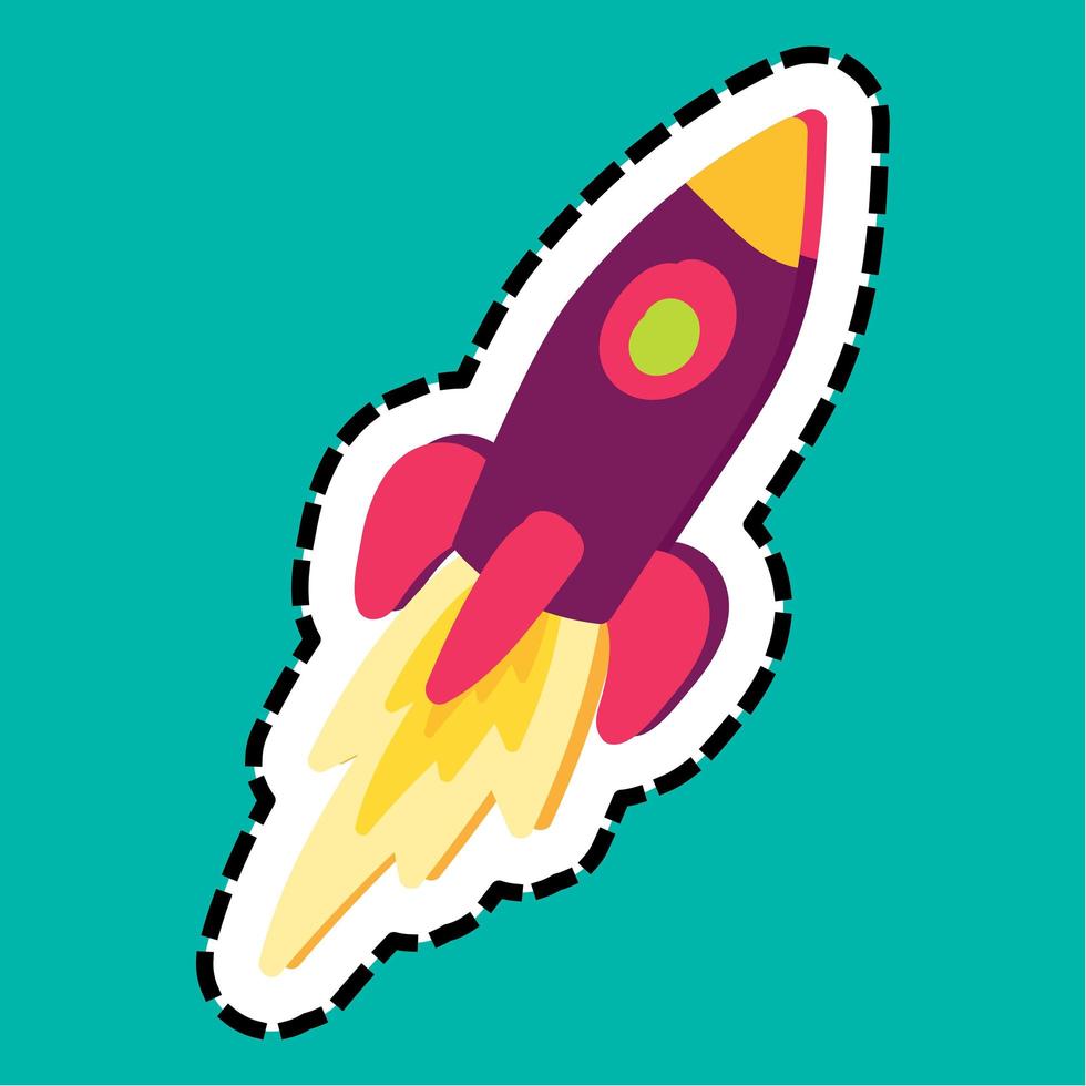 Rocket stitched frame flat color sticker vector