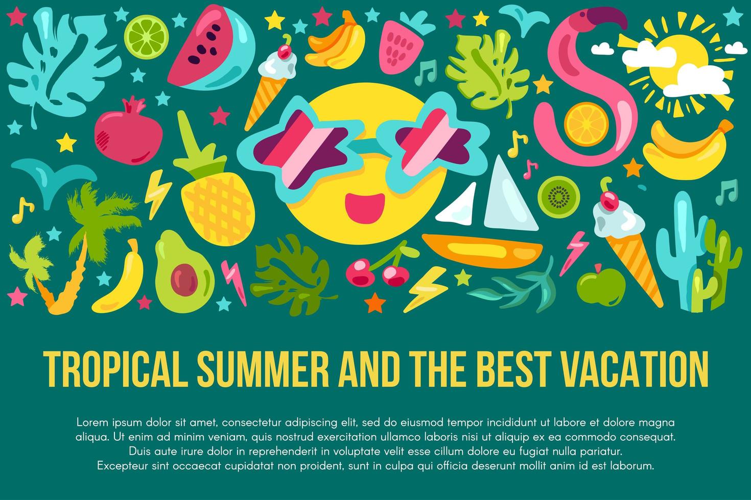 Summer vacation flat banner template vector