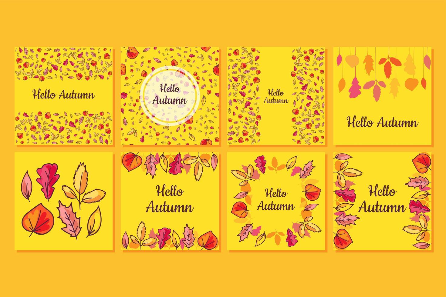 Hello autumn social media banner templates set vector