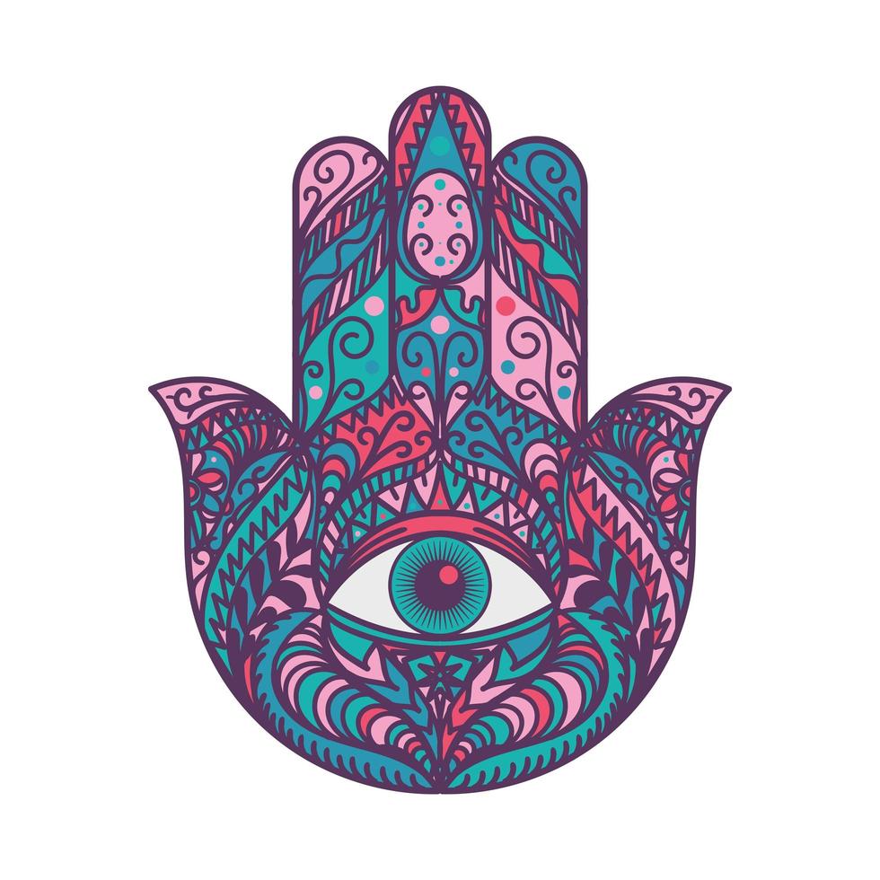 Hamsa Fatima mano talismán religioso signo de color vector