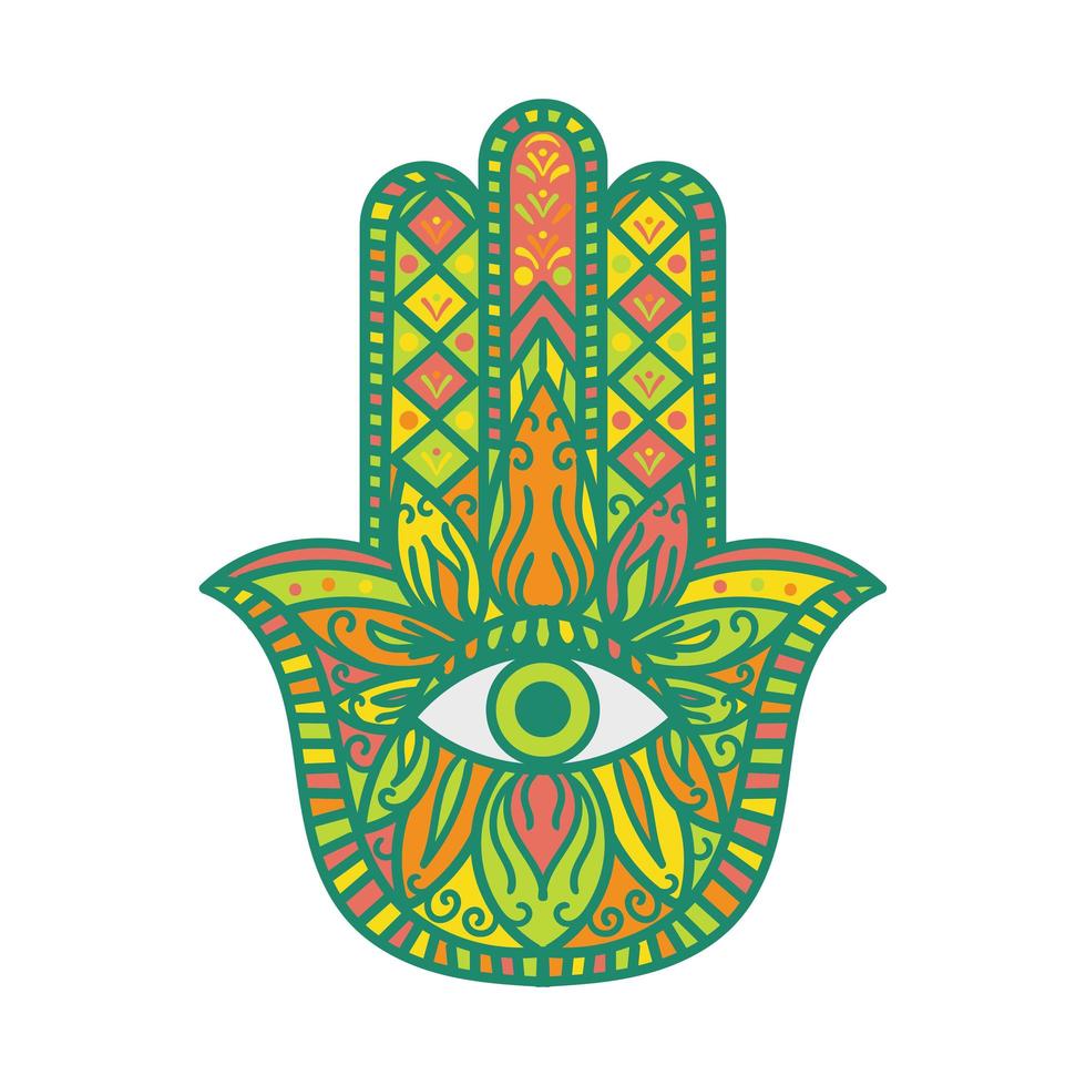 hamsa fatima mano tradición talismán letrero de color vector